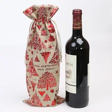 15*36 см красные бутылки вина сумки имитация льняной шнурок Подарочные вечерние мешочки украшения 50 шт