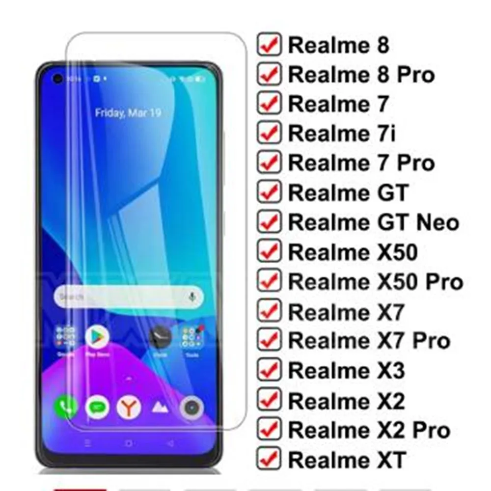9D Protective Glass For Oppo Realme Gt Neo X Xt X3 7I Tempered Glass On Realme X2 X7 X50 Pro 8 7 Pro Screen Protector Film Case