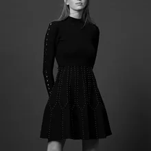 Женский свитер осень зима модное с шипами геометрическое вязаное платье