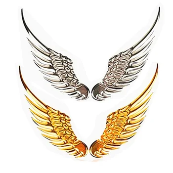 

10pairs Car Auto Motorcycle Body Sticker 3D Eagle Angel Wings Badge Style Metal Aluminum Decals Silver/Gold Exterior Accessories