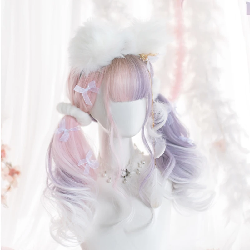 Микс розовый фиолетовый парик Лолиты Харадзюку фея косплей челки длинные