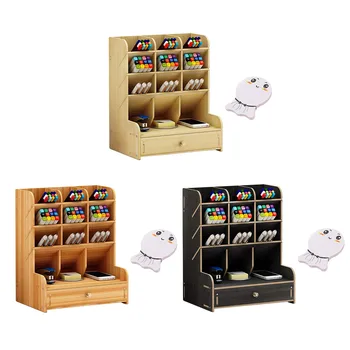

Wooden Desk Organizer DIY Pen Pencil Holder Storage Rack Box with Drawer Memo Pad for Office School Home Supplies