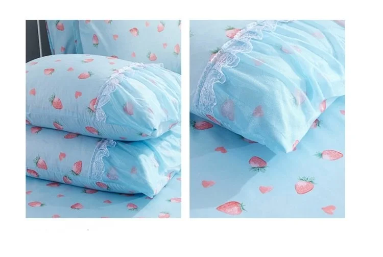 1pc Bed Skirt+2pcs Pillowcases Bedding Set Romantic Lace Bed Skirt Set Ruffle Soft Fitted Bed Sheet Queen King Size Bed Skirt