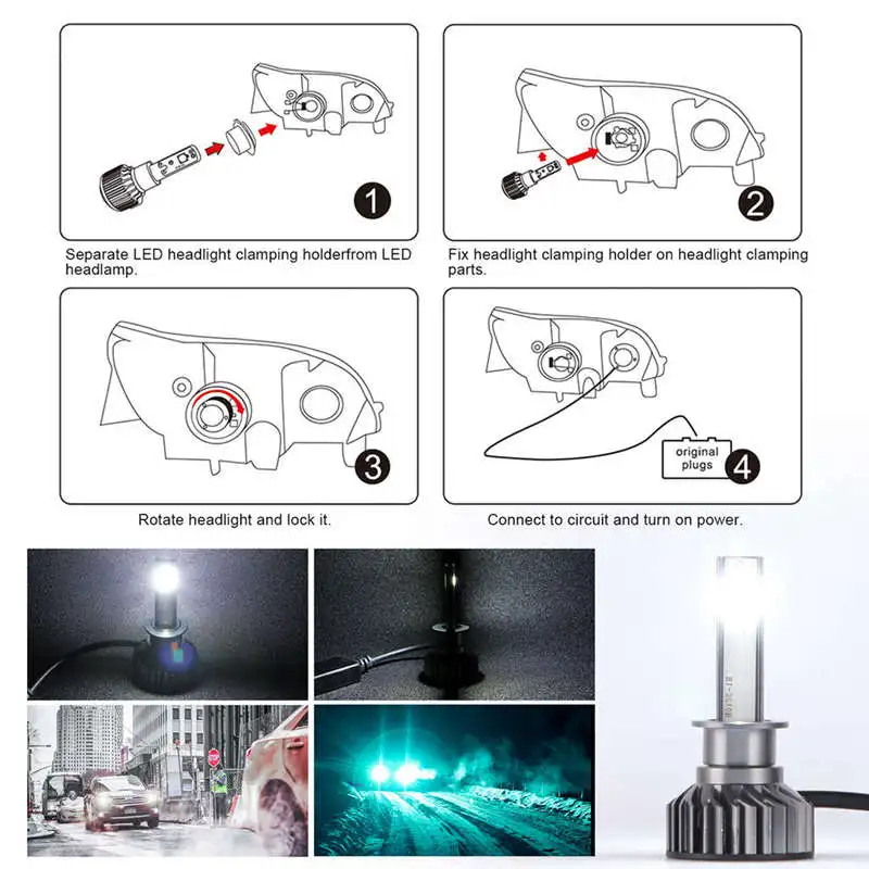 Car Headlight Bulb,6000K White 15000 LM LED Headlight Bulb,Dob Chips Fog Light Assemblies Emc Anti-Jamming Hid Bulbs Lamp Wate
