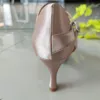 Evkoodance Brand Khaki Color Satin With Crystal Comfortable Woman Modern Ballroom Dance Shoes 7.3cm Heel Evkoo018 customize shoe 6