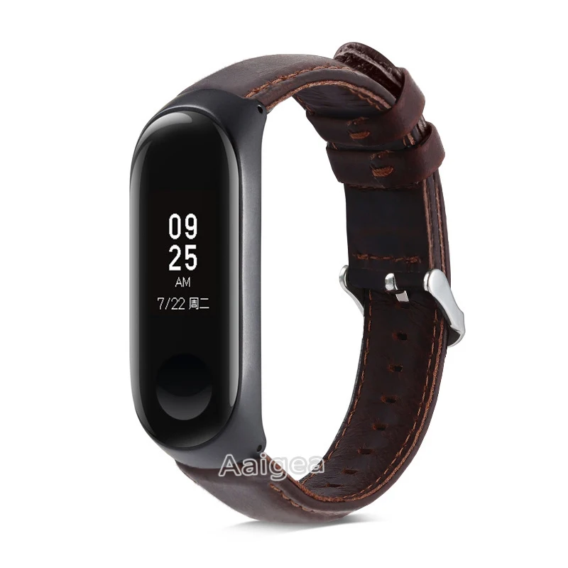 Coffee black frame Цветной ремешок для часов из натуральной кожи для xiaomi mi Band 3 4 mi Band 4 кожаный ремешок для наручных часов для xiaomi mi band 4 браслет - Цвет: Coffee black frame