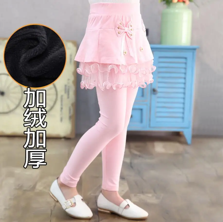 A pink plus velvet Новинка года; сезон осень-зима; Детские утепленные леггинсы для девочек Теплые обтягивающие брюки с имитацией двух предметов для маленьких девочек многослойная юбка-пачка; брюки; K154 - Цвет: A pink plus velvet