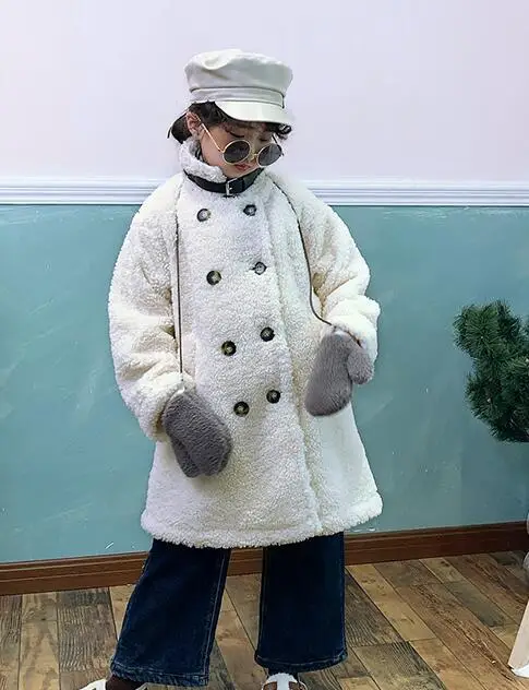 Хлопковое пальто из овечьей шерсти для девочек; Новинка года; зимняя двубортная плотная ветровка в британском стиле для больших мальчиков; кардиган; детская одежда