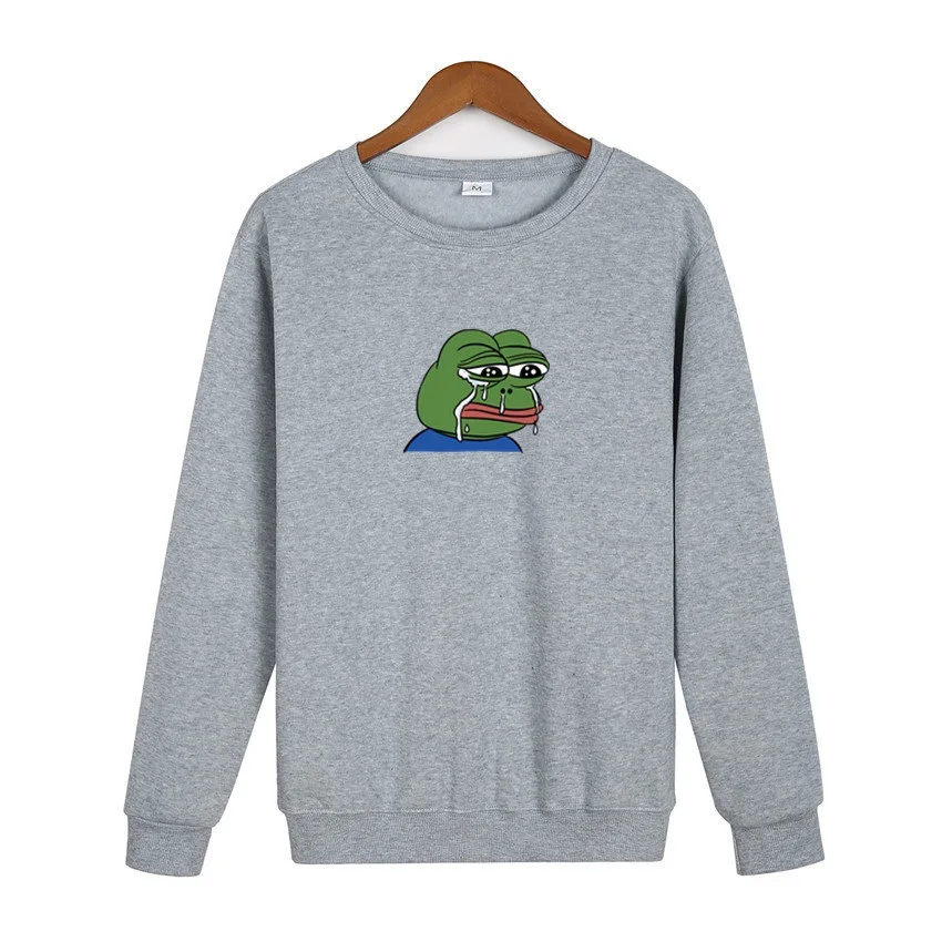 O-Neck Hoodie Sad Frog Print Mens Fashion Brand Sweatshirt Men Women Hoodie Pullover New Autumn Hip Hop Streetwear hoody - Цвет: grey     ku00