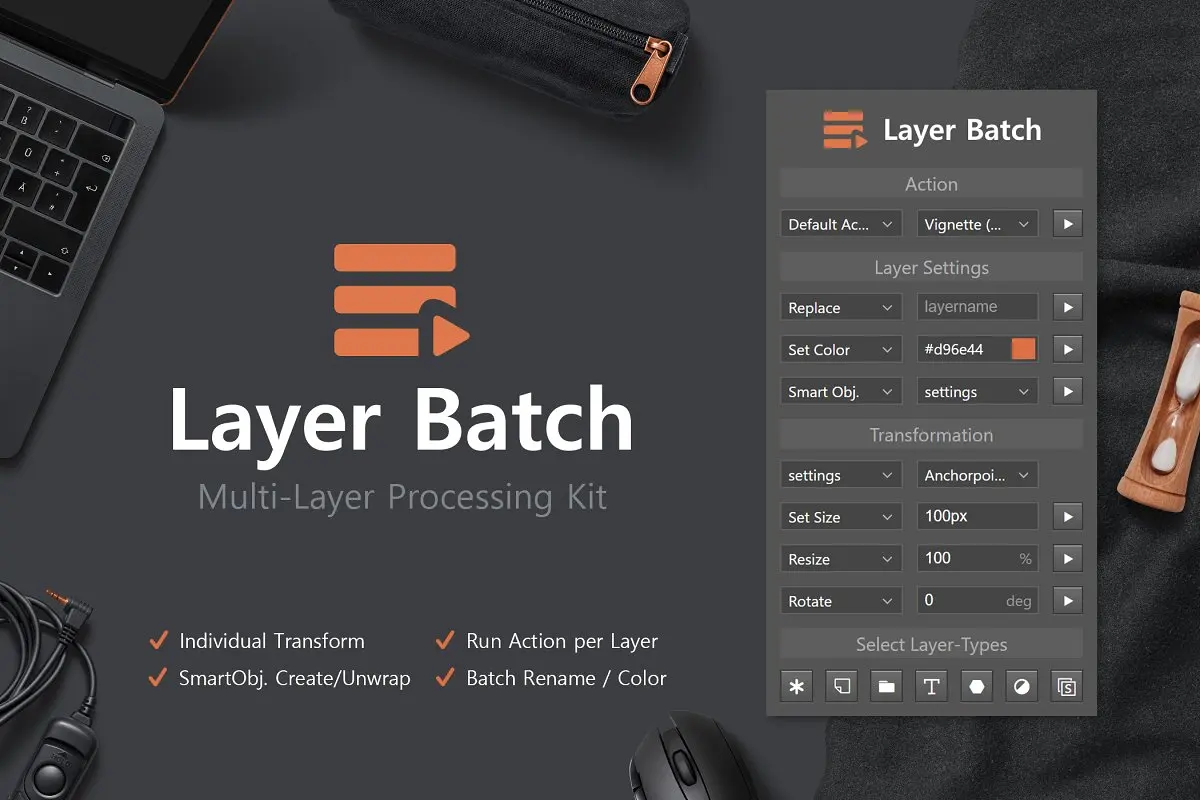 软件插件-PS图层批量管理扩展面板 Layer Batch - Processing Kit(5)