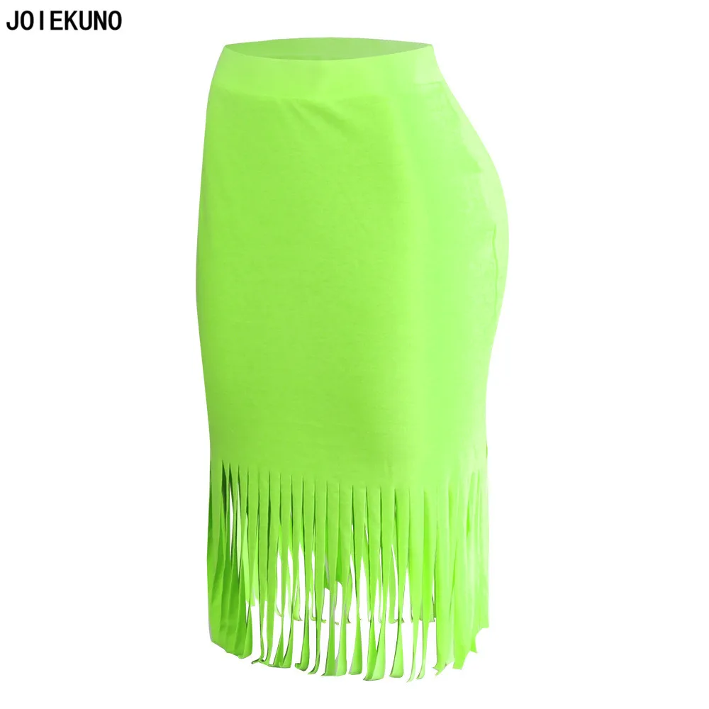 JOIEKUNO однотонная Высокая уличная мода короткая юбка женские юбки mujer moda Сексуальная кисточка женские вечерние сексуальные низ WNK8838