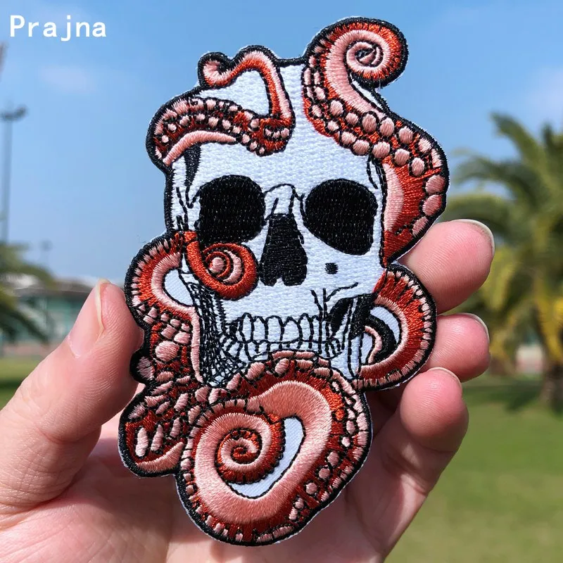 Праджня череп Осьминог патч железа на нашивки одежду вышитые патчи для