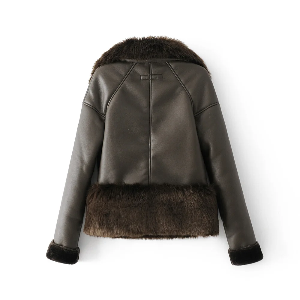 Кожаная куртка с меховым воротником, толстая зимняя теплая куртка из искусственной кожи, флисовая байкерская куртка, женская черная куртка из искусственной кожи