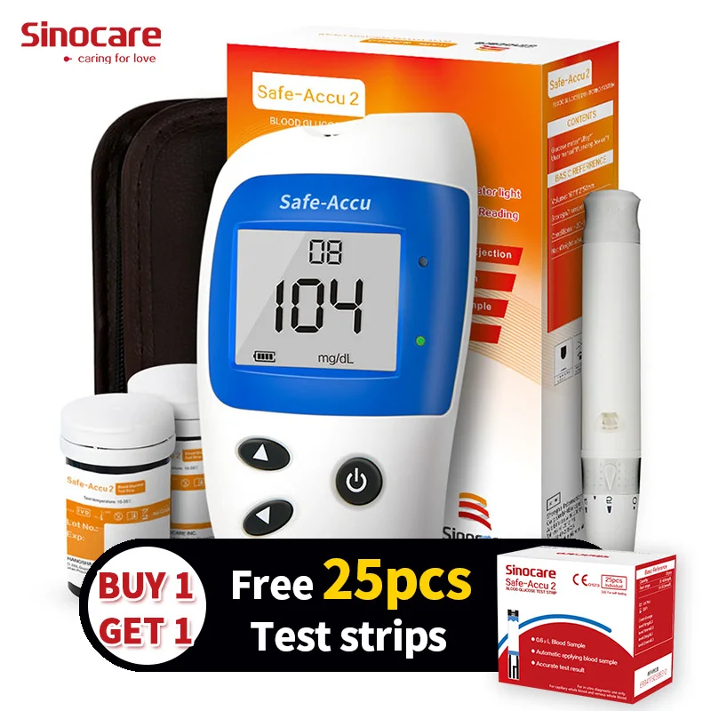 

Buy 1 Get 1 Sinocare Safe-Accu2 Blood Glucose Meter Diabetes Tester Kit Glucometer 50 Test Strips Lancets Blood Sugar Monitor