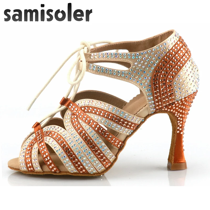 

Туфли Samisoler женские атласные для бальных танцев, праздвечерние чные туфли для латиноамериканских танцев, черные