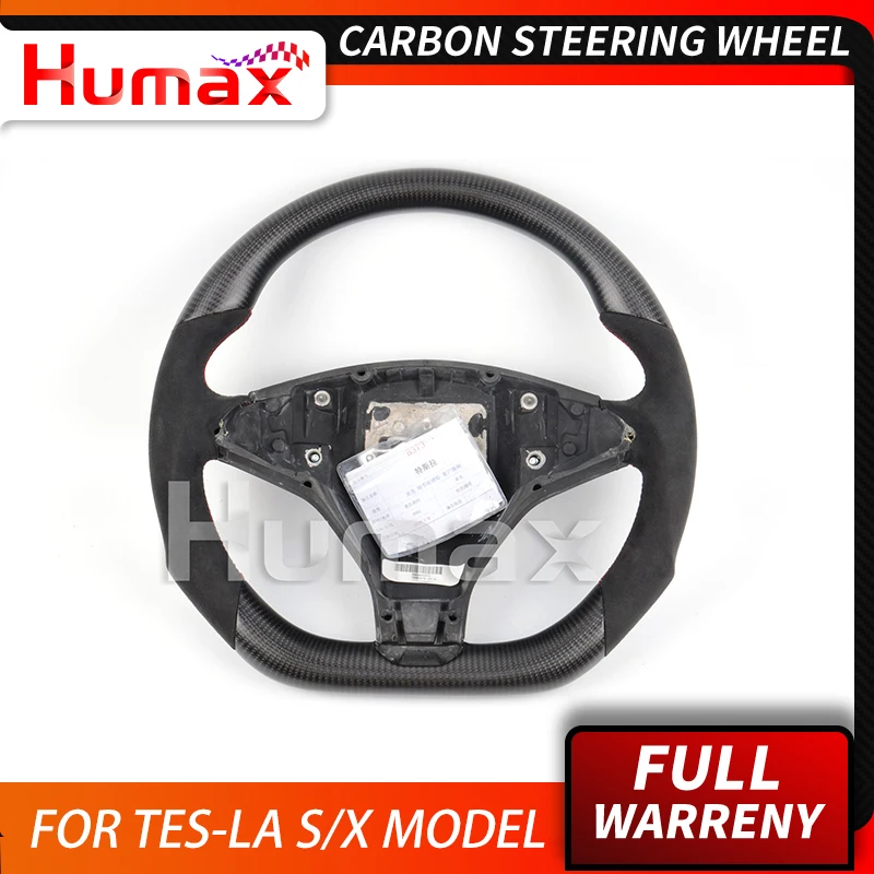 

Car style carbon fiber steering wheel for Tesla X / S model racing style black flip fur porous leather car tuning auto parts