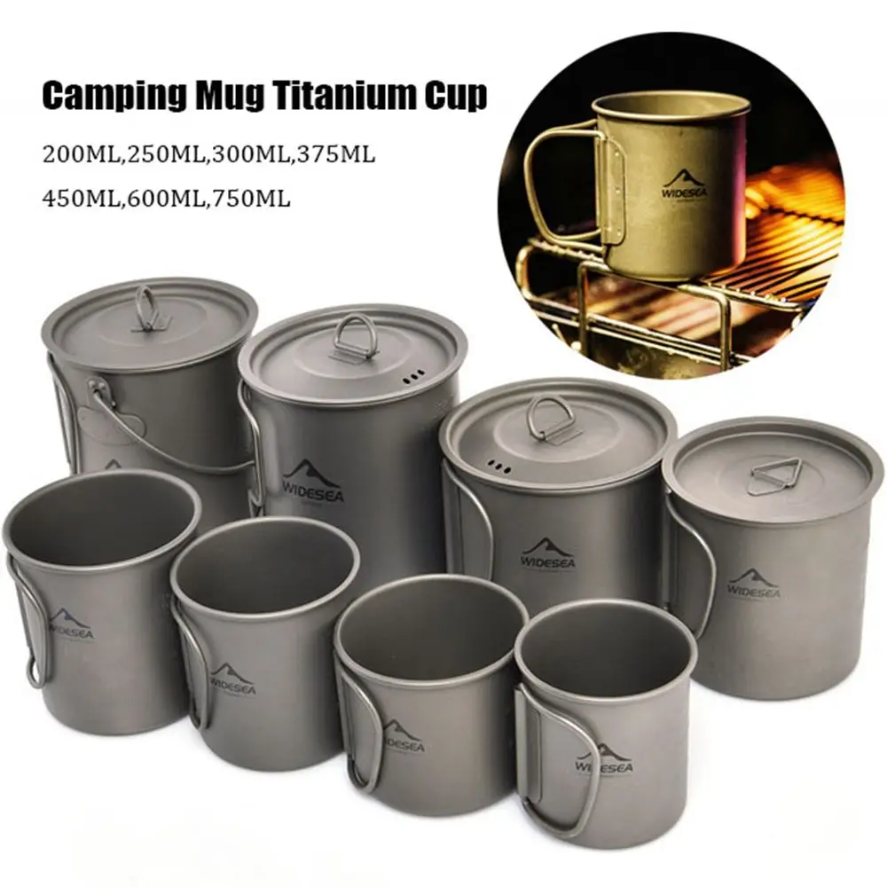 Titanium Cookware Foldable Handle Outdoor Camping Mug Ultralight Tool