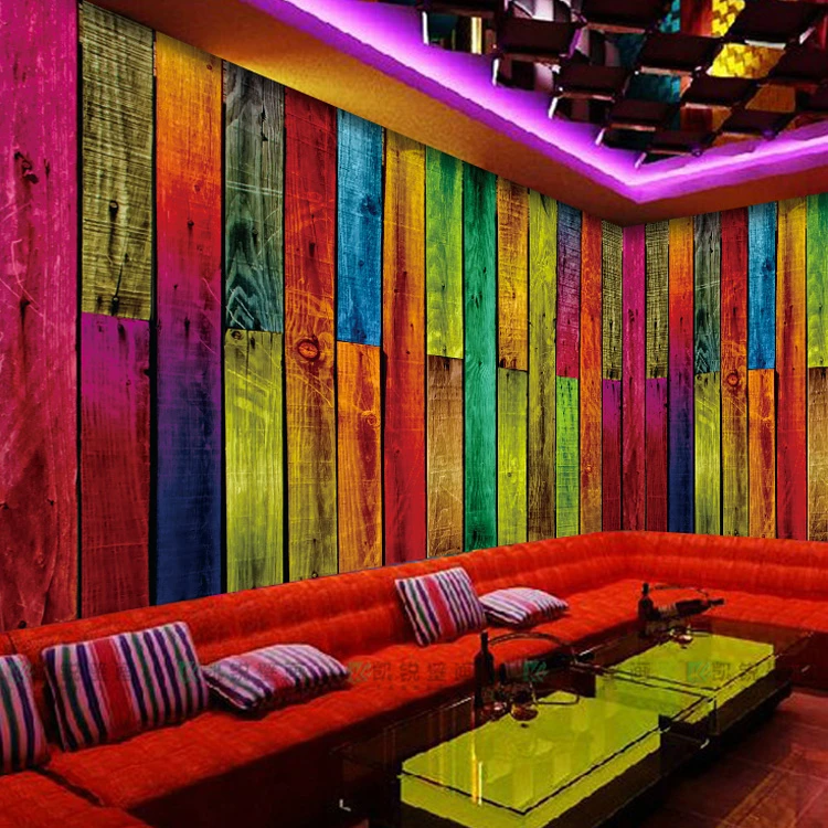 large photo mural 3d wallpaper vintage ktv colorful wood stripe wall paper colorful plank europe grande fresque murale paysage