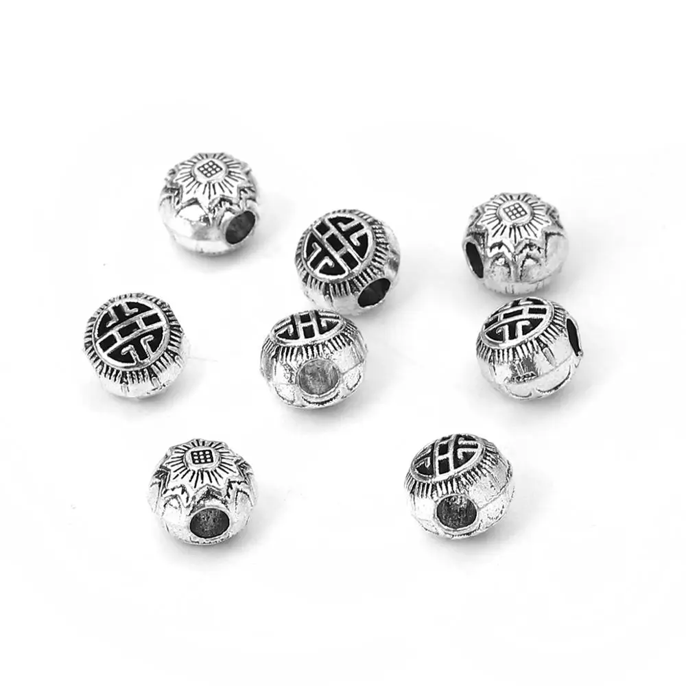 DoreenBeads модные цинковые бусины-вставки из Сплава Круглые античные серебряные
