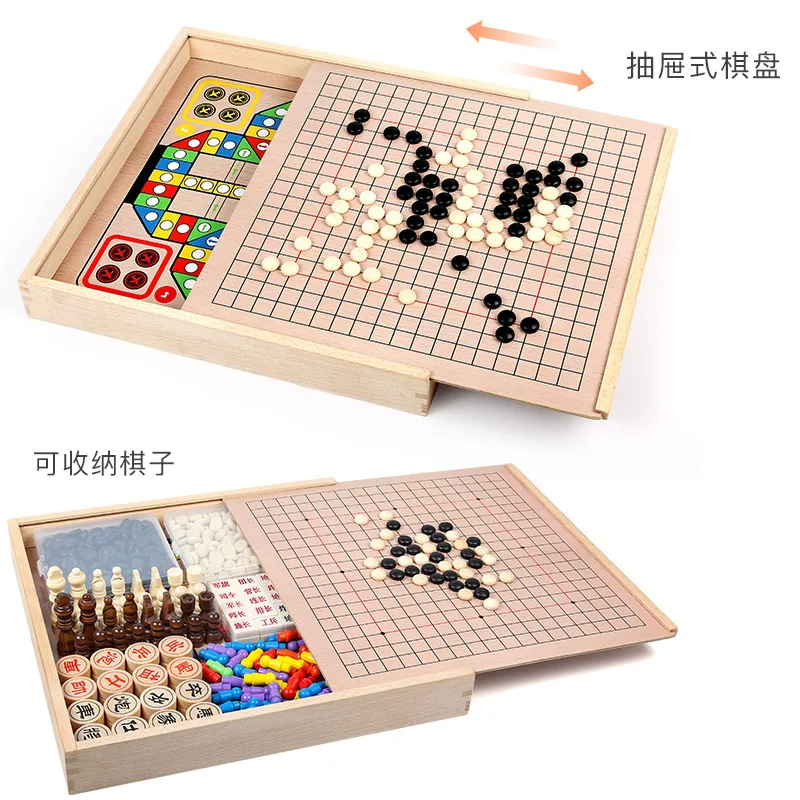 

Upgraded Children Multi-functional Chess Aeroplane Chess Set Animal Checker Educational Wooden Students Game