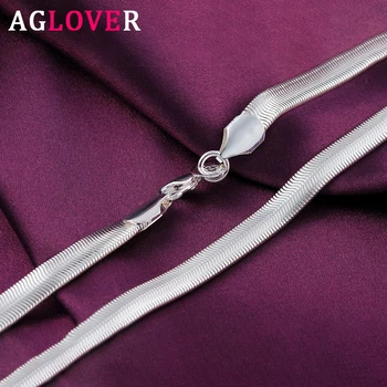 

AGLOVER 925 Sterling Silver 6/16/18/20/22/24 Inch 6MM Soft Snake Chain Necklace For Women Men Fashion Charm Wedding Jewelry Gift