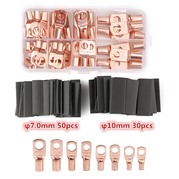 

60Pcs Copper Cable Lugs Battery Terminals Set Electric Wire Cable Bare Crimped/Soldered Connectors + 80Pcs Shrink tube
