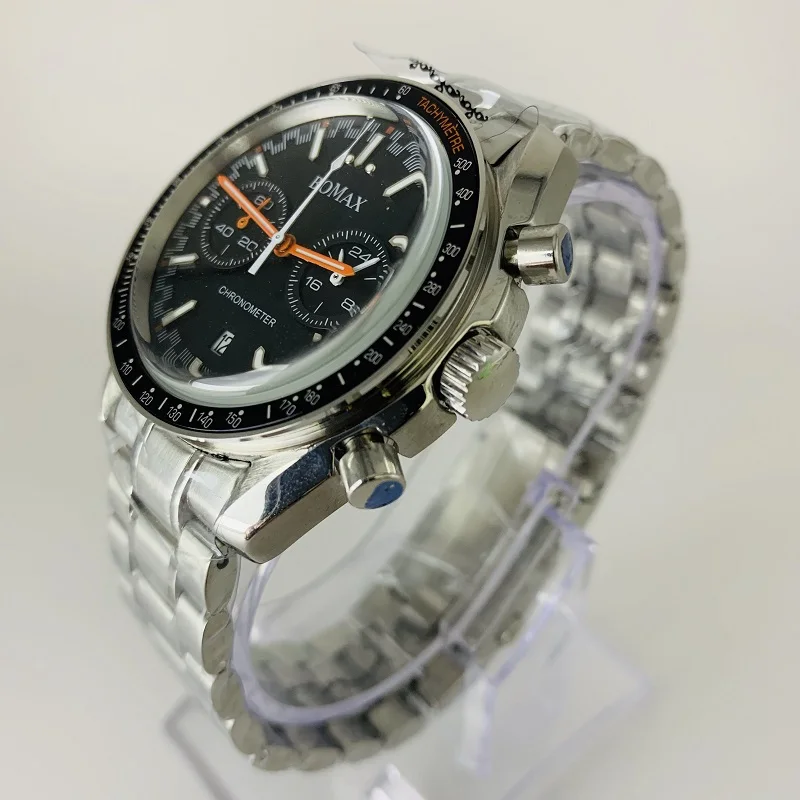 Мужские часы 42 мм с хронографом, светящийся Японский miyota OS20, Мужские t кварцевые часы с датой, стальной ремешок, браслет с черным ободком, водонепроницаемые часы