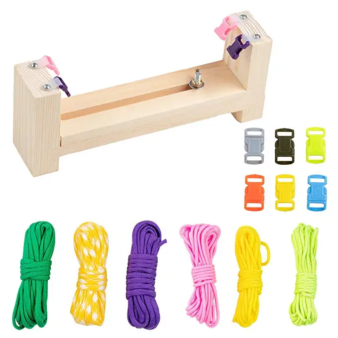 

Kit - Jig Bracelet Maker with 6 Parachute Cord and 6 Paracord Buckles, Wristband Paracord Braiding Weaving DIY Tool for kids