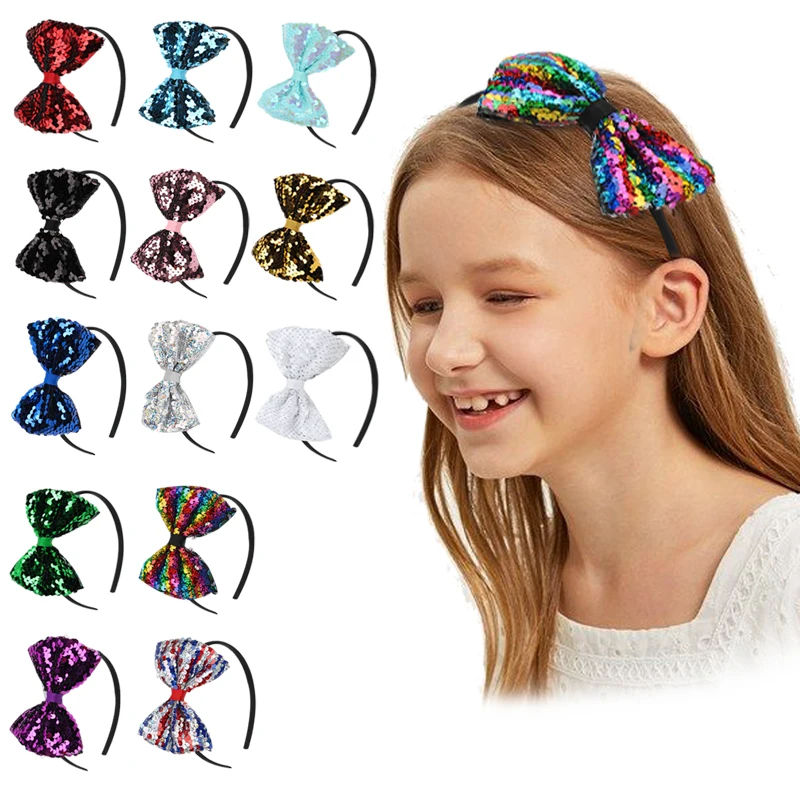 Cintas para el pelo con lazo brillante para niña y niño, accesorios para el cabello con lentejuelas grandes para el Día de San Valentín, lazo colorido brillante