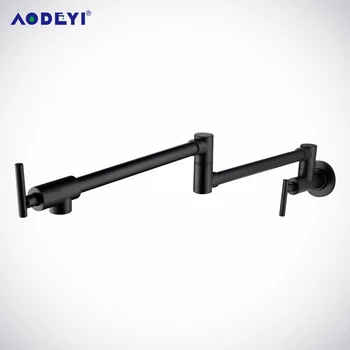 ทองเหลือง Pot Tap ติดตั้งก๊อกน้ำห้องครัวสีดำเย็น Taps Single Hole ก๊อกน้ำ360หมุนพับ Spout หัวจุก 2