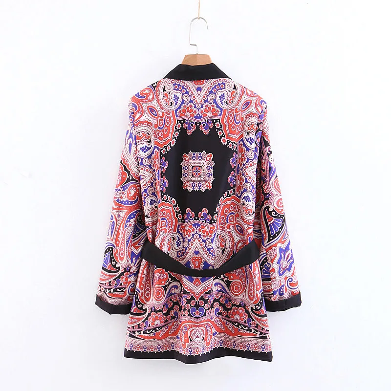 

2019 Western Style Spring-Summer with Belt Printed Suit Jacket Women's