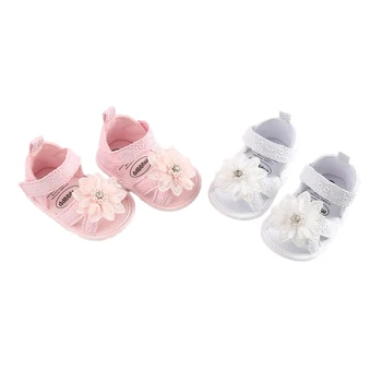 

Infant Toddler Baby Girls Sandals Lace Beads Floral Summer Lace Sandal Cotton Princess Shoes Soft Sole 0-18Months