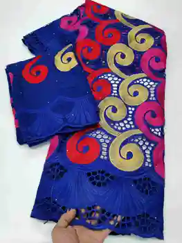 

New Hollow Out Blue Red Gold Color100% Cotton Embroidery FOR SEWING DRESS Swiss With Scarf Lace Sets Swiss Cotton Lace Fabrics