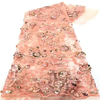 

2020 high quality French sequence sequins net lace,African tulle mesh sequence lace fabric for party dress 5yards/lot RL0303