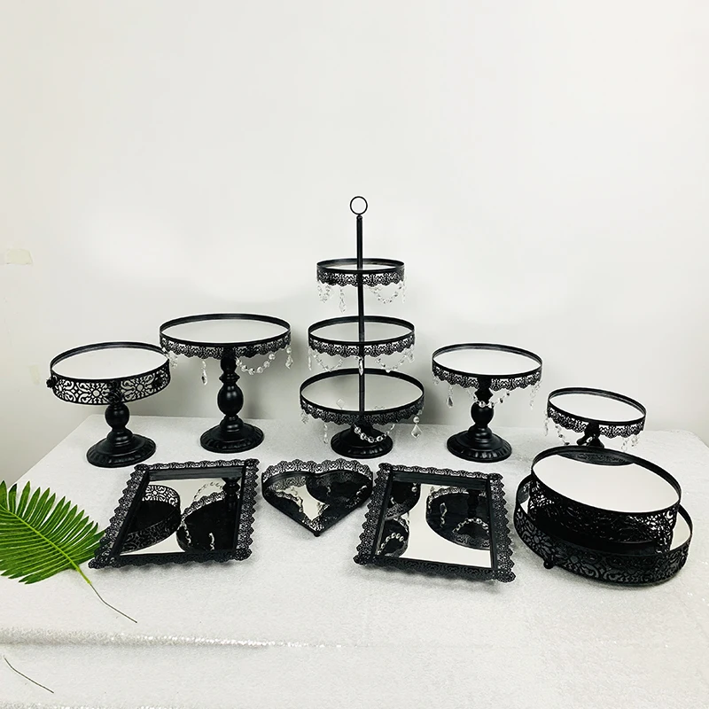 10pcs in set Черное зеркало Торт Стенд Свадебный кекс стенд набор кристалл конфеты бар украшение торт конфеты бар инструменты для украшения торта - Цвет: 10pcs in set
