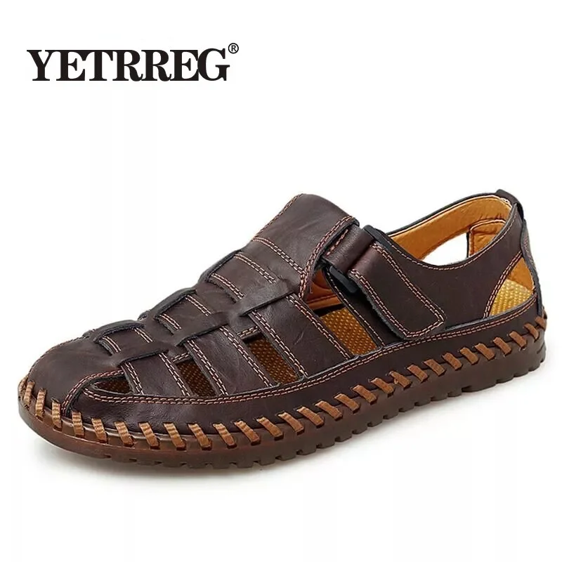 Summer Genuine Leather Roman Men's Sandals Business Casual Shoes Outdoor Beach Wading Slippers Men's Shoes Big Size 39-48
