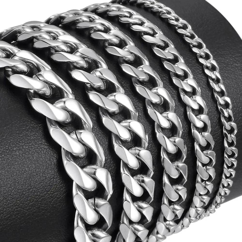 Women’s Men’s Bracelet Stainless Steel Cuban link Chain Bracelets Gold Silver Color Fashion Wholesale Jewelry KBB10