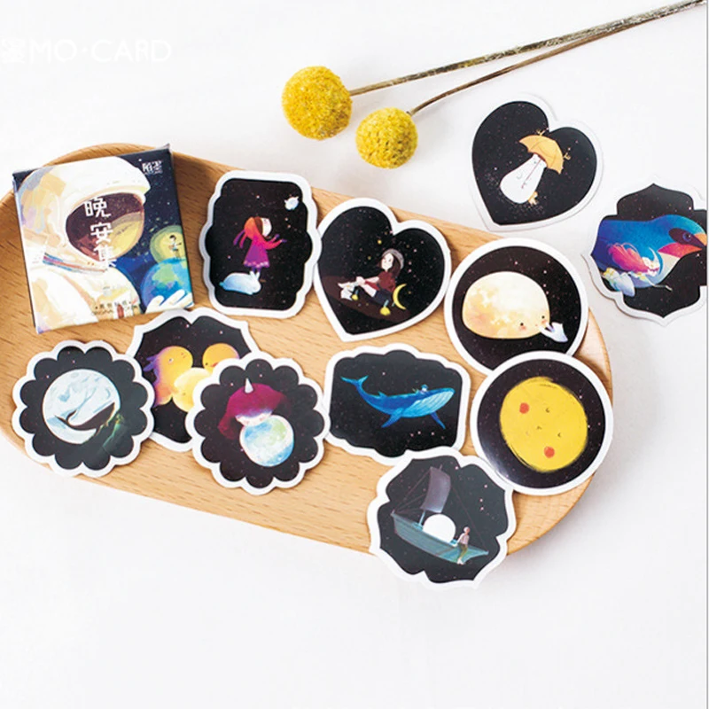 30 упаковок, серия Moon Owl, черная наклейка для скрапбукинга, коробка, сделай сам, фотоальбом, дневник, украшение, самоклеющиеся, дневник, наклейка для детей