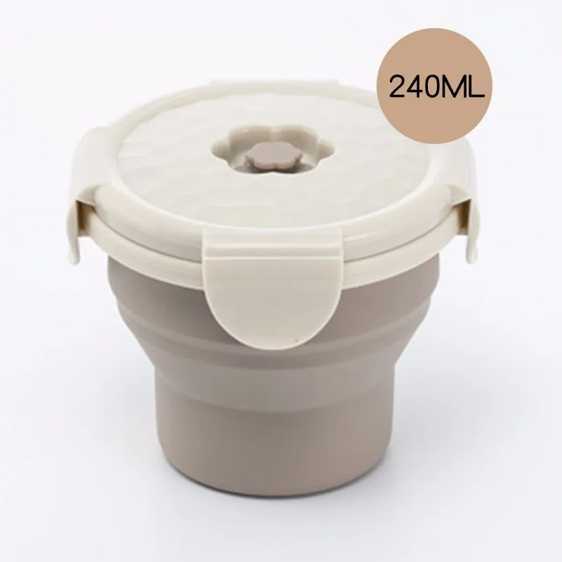 240ml Складной bento box круглый силиконовый Ланч-бокс для микроволнового использования пищевой контейнер легко носить с собой - Цвет: 240ml