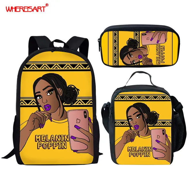 WHEREISART Melanin Poppin черные школьные сумки для девочек-подростков школьный рюкзак в африканском стиле - Цвет: YQ4050CGK