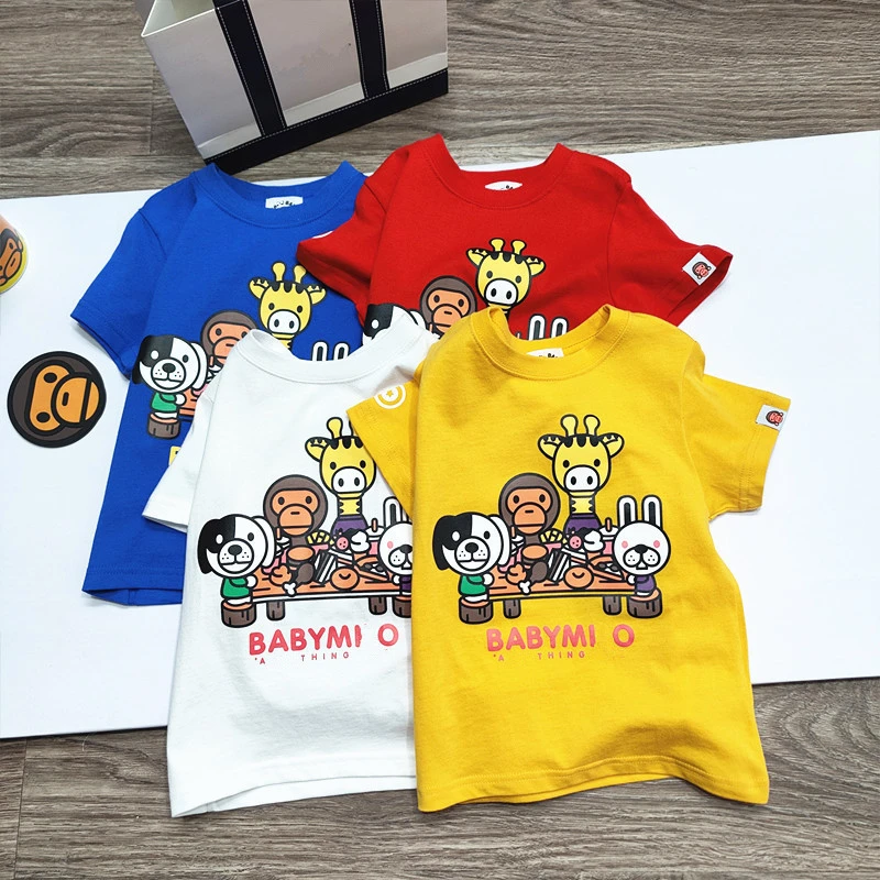 Fashion Kids Boy Girls Cartoon Animal Together Pattern Printed Shirt Summer Short Shirts Tops Tee Children Clothes