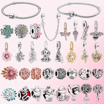 

2020 Spring Series 925 Silver Flower Reflexions Daisy Four Leaf Paw Print Dog Guitar Music Notes Cactus Bee Charm Bracelet