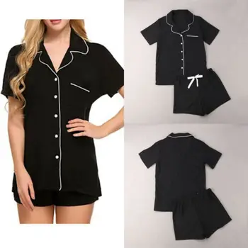 

Casual New Women Loose Pajamas Sets Dot Print Summer Short Sleeves Shirts+Pants Sleepwear Nightwear Woman Pajama Homewear Robe