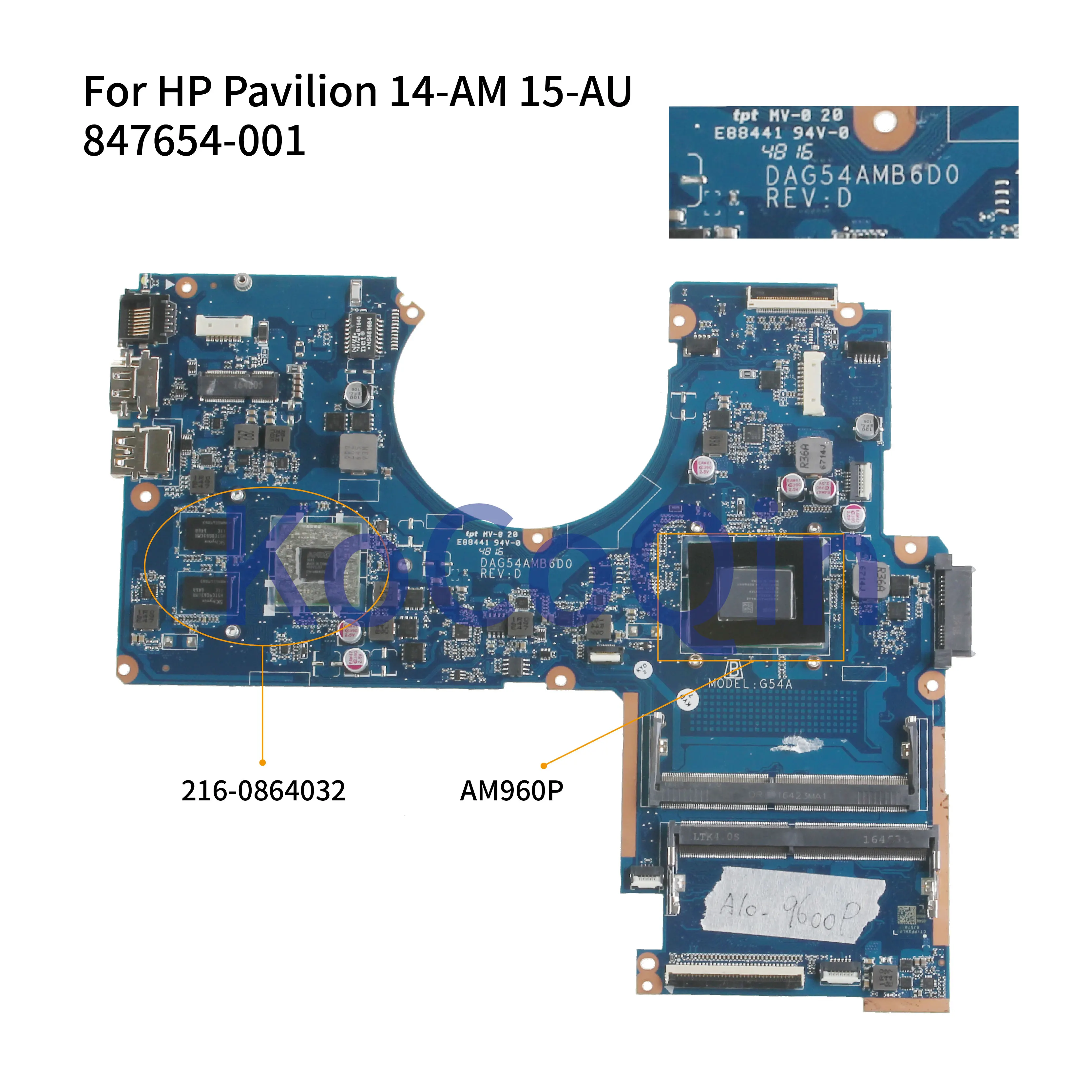 KoCoQin материнская плата для ноутбука для hp павильон 15-AW 15-AU A10-9600P 847654-001 847654-601 DAG54AMB6D0 AM960P 216-0864032 материнская плата