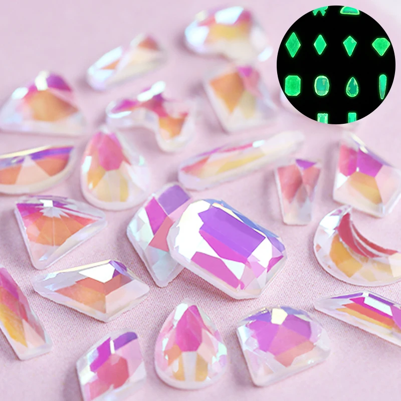 Nail Rhinestones Glowing in the Night Mixed Holographic Marquise Nails Accessories 3D Nail Art Decorations Pack of 20 Pcs