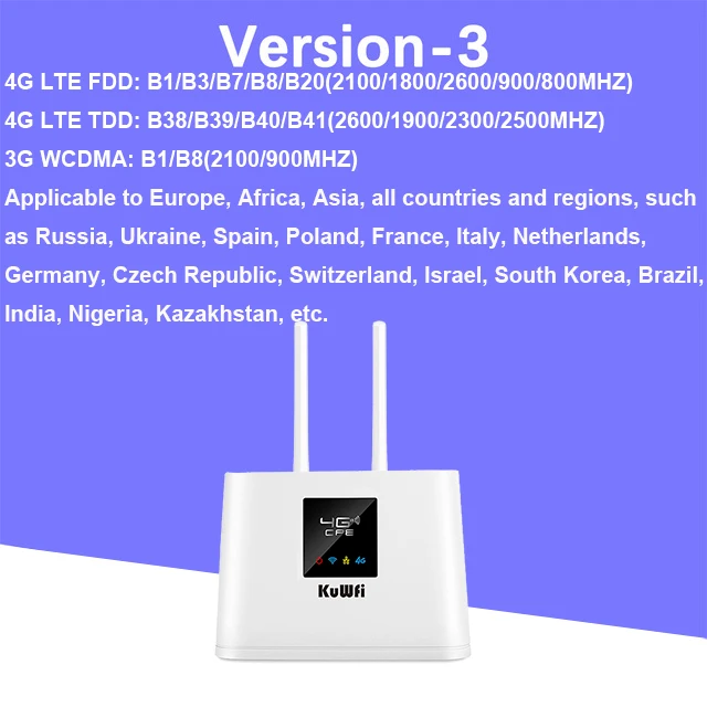 KuWFi Router 4G LTE 150Mbps 4G SIM WIFI Router Modem Unlocked with 2pcs External Antennas WAN/LAN Port SIM Card Slot VAT Include 