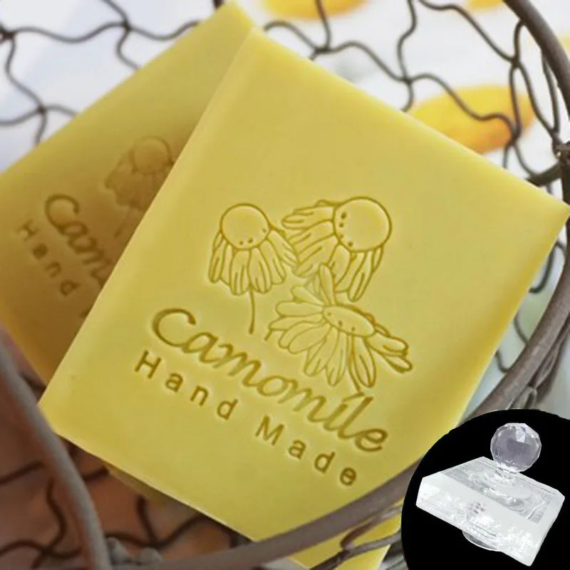 Transparent Soap Seal with Handle, Plant Pattern, Acrylic Stamp, Custom for DIY Soap Making Tools, 50 mm