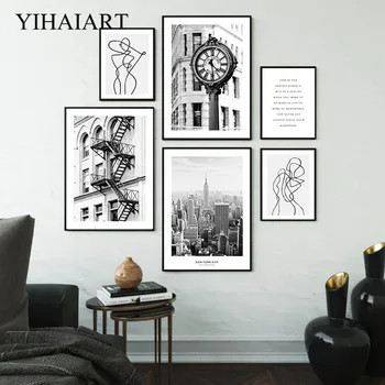 

New York City Landscape Canvas Print Modern Abstract Wall Art Painting Black White Nordic Poster Decorative Picture Home Decor