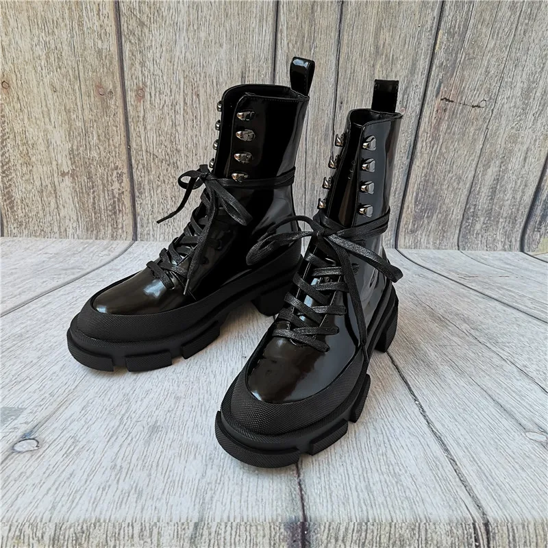 Ботинки на шнуровке на платформе женские ботильоны из шелковой замши женские модные осенне-зимние ботинки размера плюс, Размеры 35-42 - Цвет: Черный