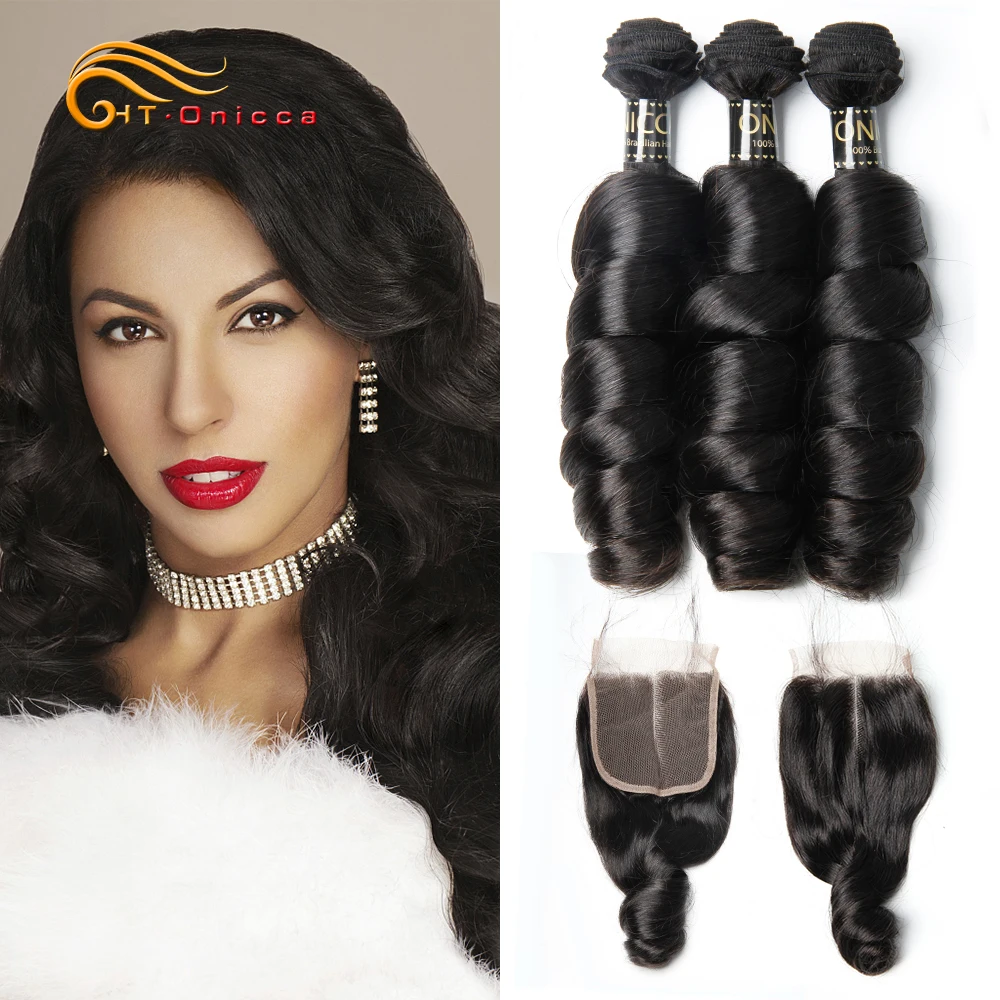 Loose Wave Bundles With Closure Weave Human Hair Bundles With Closure Brazilian Hair Extension Remy Hair 3 Bundles With Closure
